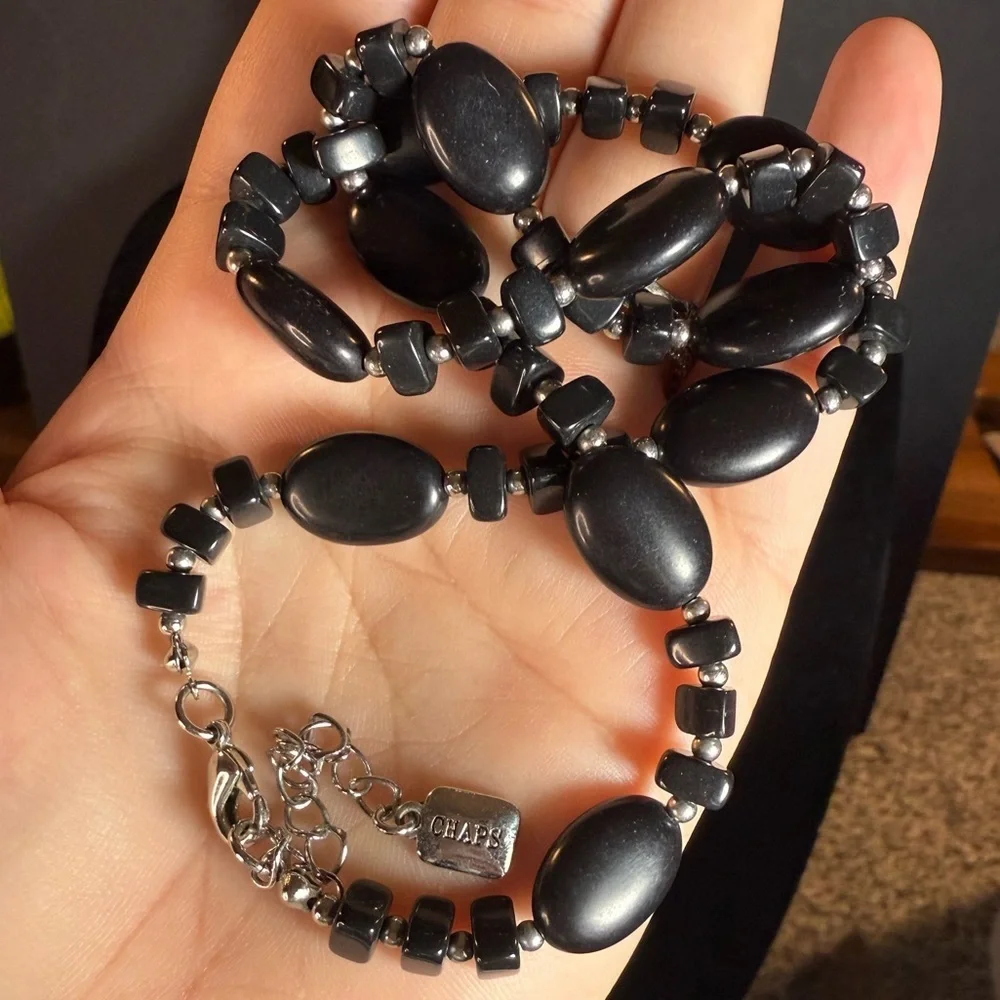 Chaps Black Stone Beaded Double-Strand Necklace